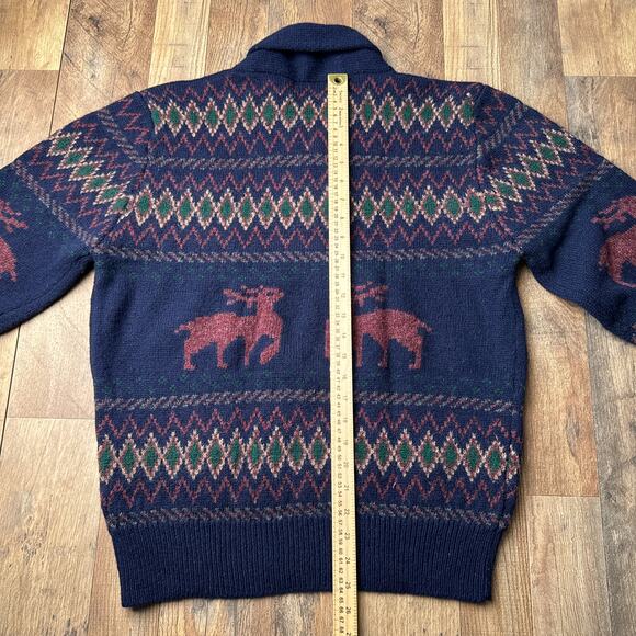 Vintage 100% Wool Knit Fair Isle V Neck Sweater Men's XL Blue Cesarani - Picture 7 of 10